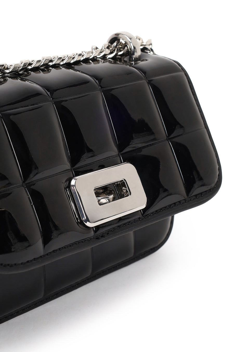 Woman Black Long-Strap Quilted Mini Crossbody Bag