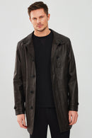 Ederson Men's Black Long Leather Trench Coat | Derimod