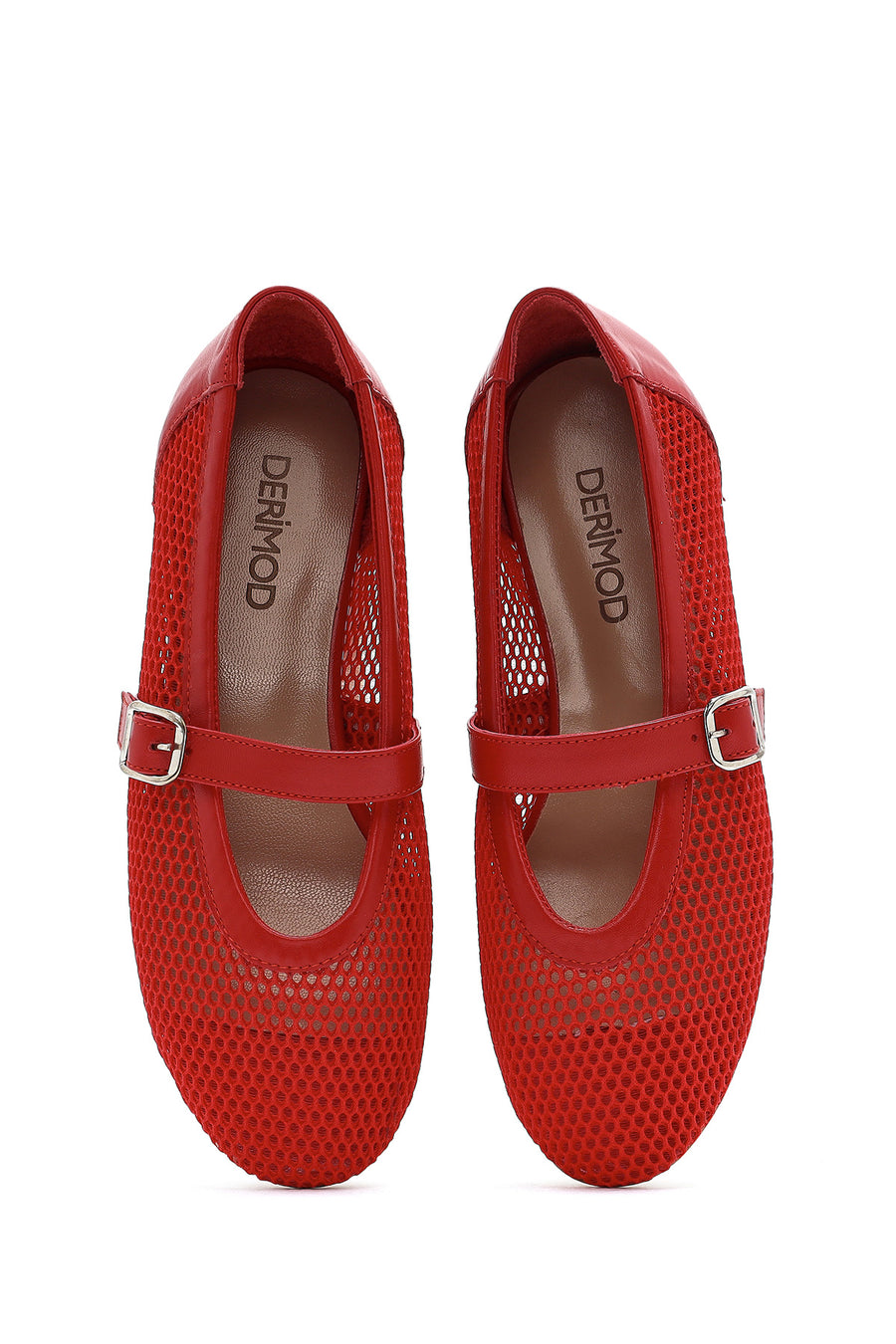 Women's Red Mesh Strappy Ballerinas