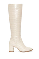 Women's Beige Crocodile Patterned Heeled Boots | Derimod