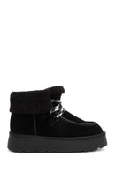 Women's Black Thick-Soled Fur Suede Leather Boots | Derimod