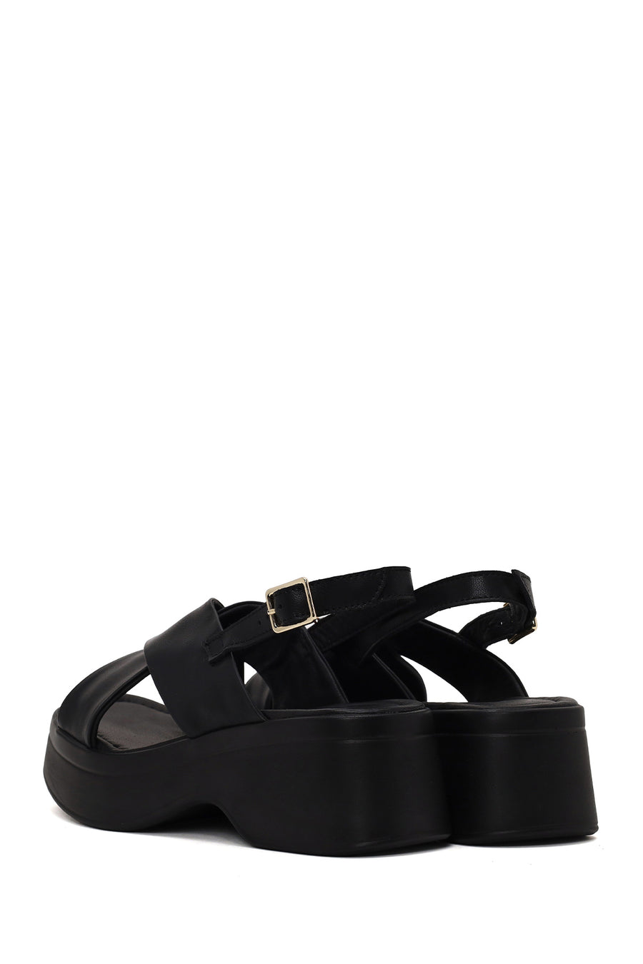 Woman Black Thick-Soled Leather Sandal