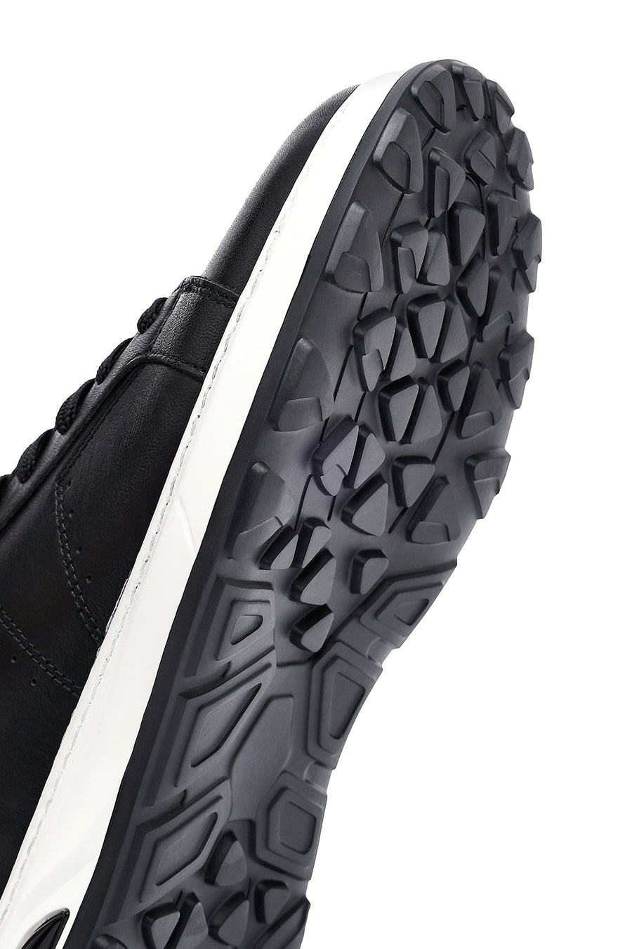 Erkek Siyah Bağcıklı Kalın Tabanlı Deri Sneaker