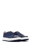 Men's Navy Blue Leather Thick Soled Sneaker | Derimod