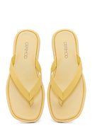 Woman Yellow Leather Toe-Post Slippers | Derimod