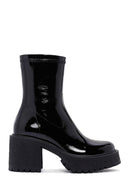 Women's Black Medium Heeled Patent Leather Boots | Derimod