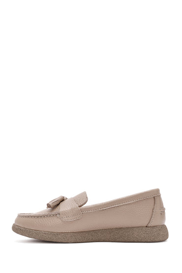 Kadın Vizon Püsküllü Deri Comfort Loafer