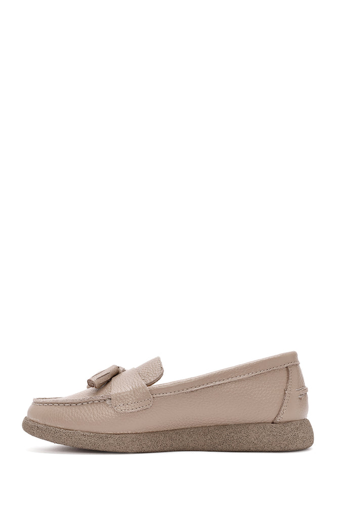 Kadın Vizon Püsküllü Deri Comfort Loafer_0