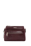 Women's Claret Red Long Strap Crocodile Crossbody Bag | Derimod