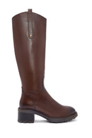 Women's Brown Zippered Low Heel Leather Boots | Derimod