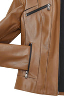Linda Women's Camel Short Leather Jacket | Derimod