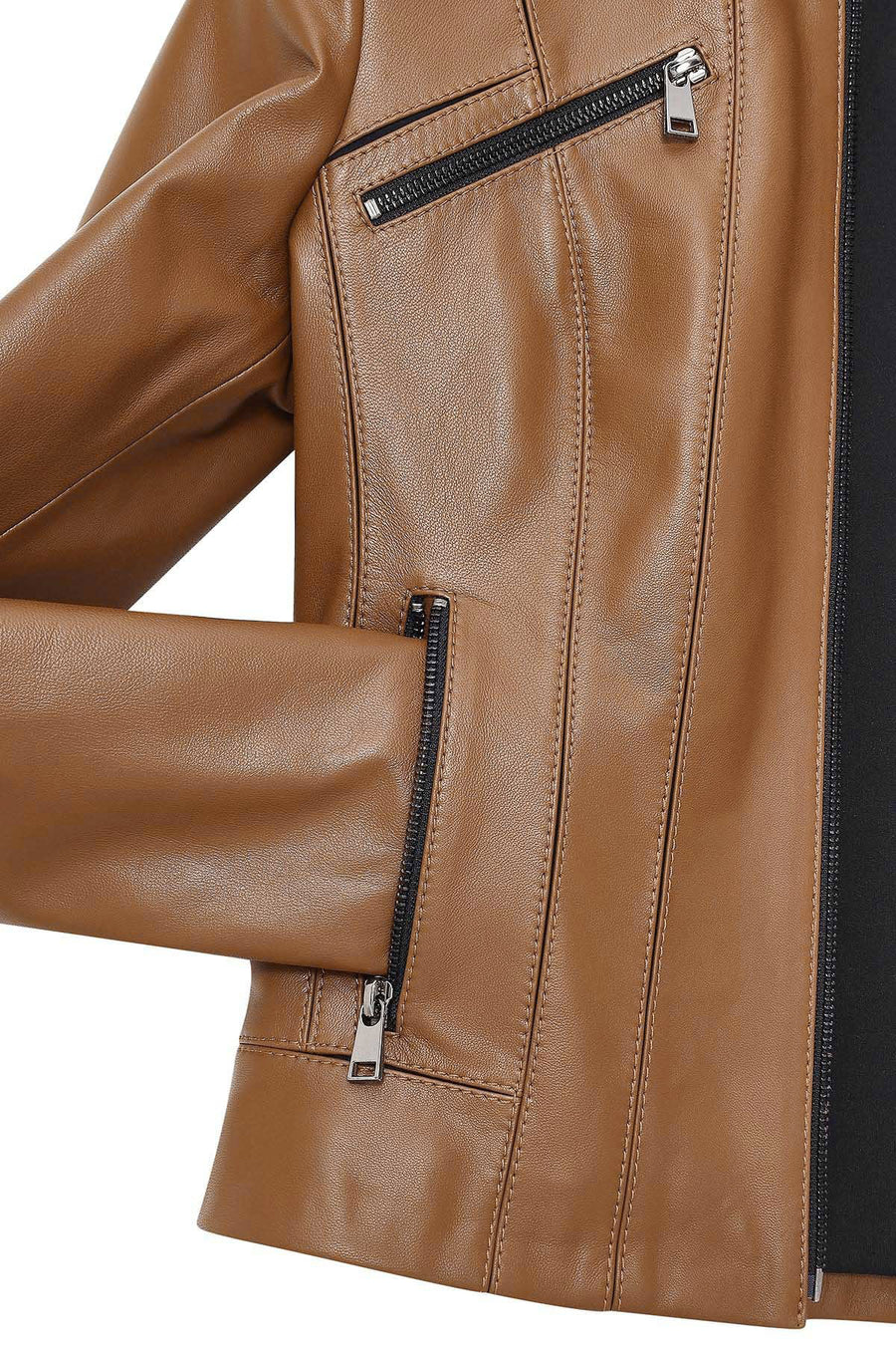 Linda Women's Camel Short Leather Jacket