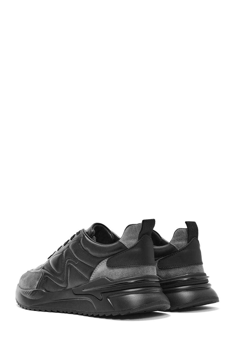 Erkek Siyah Bağcıklı Deri Sneaker