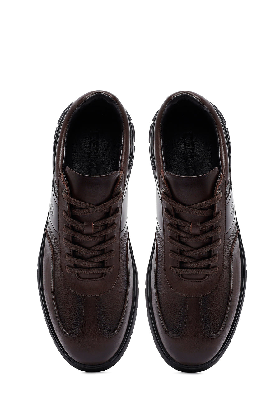 Erkek Kahverengi Bağcıklı Deri Casual Sneaker
