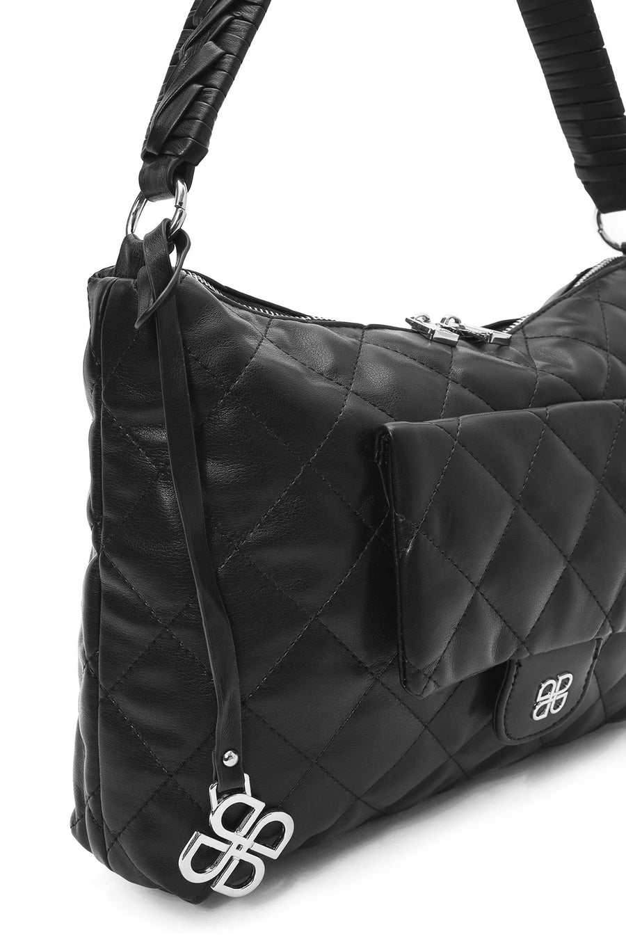 Women's Black Long Strap Quilted Patterned Shoulder Bag