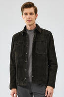 Enzo Men's Anthracite Shirt Collar Suede Leather Jacket | Derimod