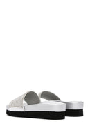 Women's Silver Thick Soled Stone Slippers | Derimod