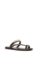 Kadın Kahverengi Taşlı Parmak Arası Deri Terlik | Derimod