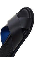 Men's Black Leather Slippers | Derimod