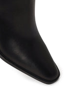 Woman Black Zip Closure Thick-Heeled Leather Boots | Derimod