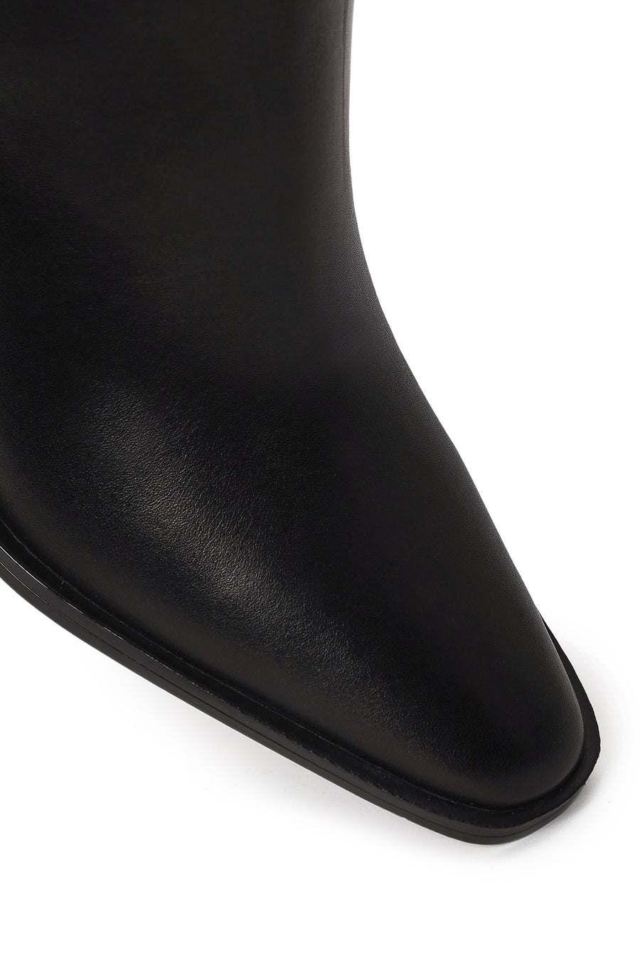 Woman Black Zip Closure Thick-Heeled Leather Boots