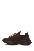 Derimod Zero Woman Brown Lace-Up Fabric Sneaker with Stone Details | Derimod