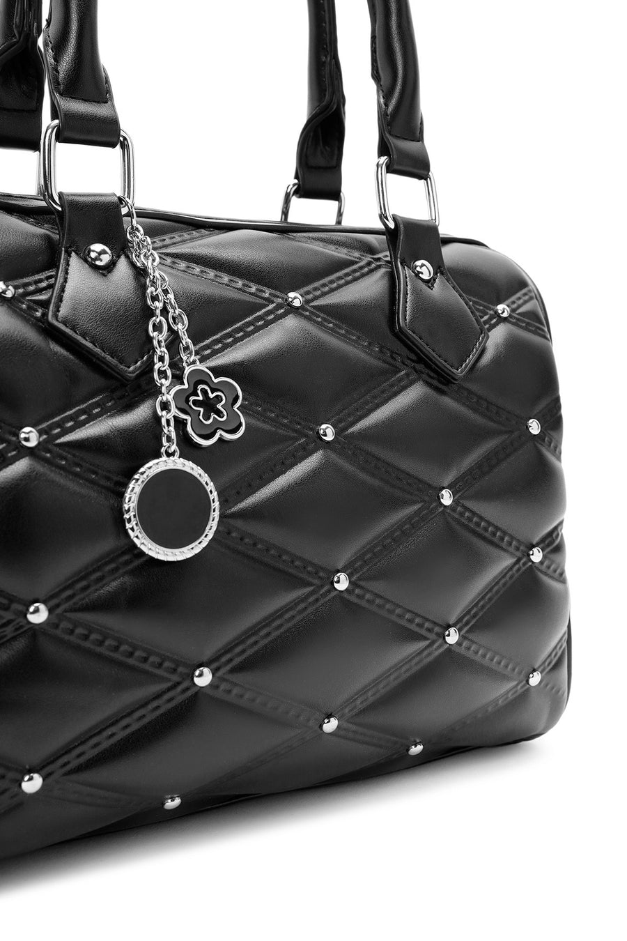 Women's Black Long Strap Accessory Quilted Patterned Handbag