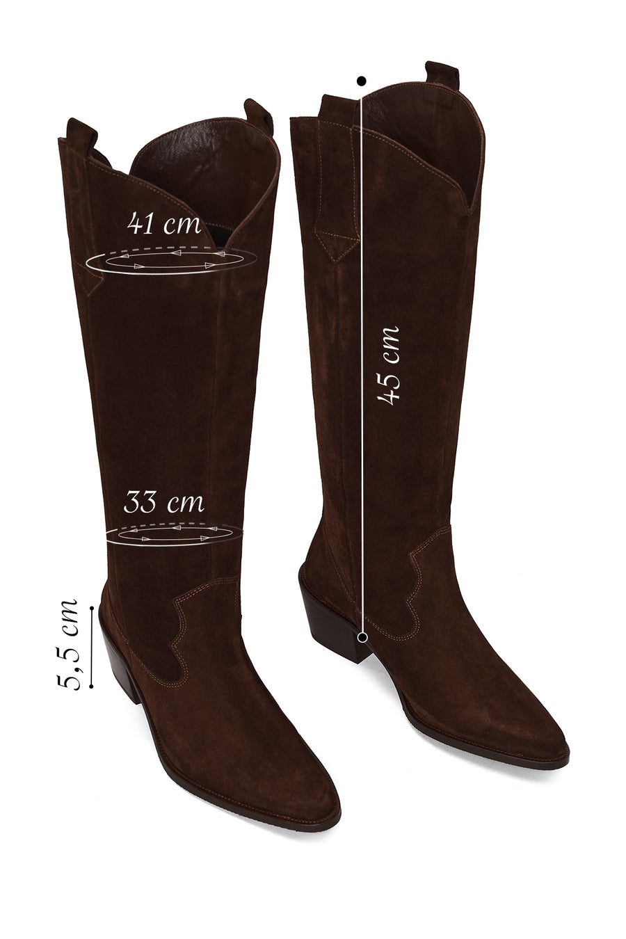 Woman Brown Chunky Heeled Suede Leather Cowboy Boots