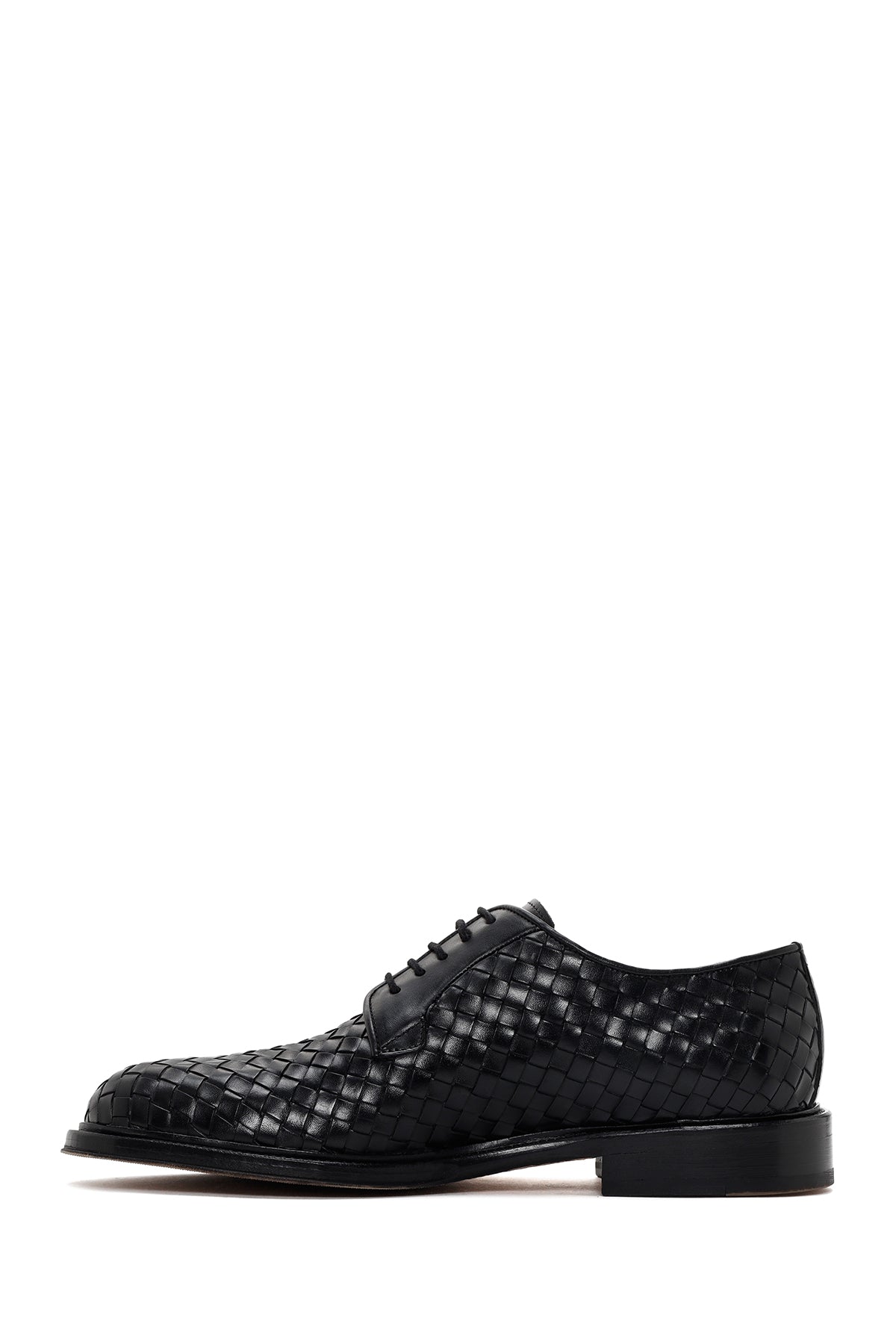 Erkek Siyah Bağcıklı Örgü Deri Klasik Ayakkabı