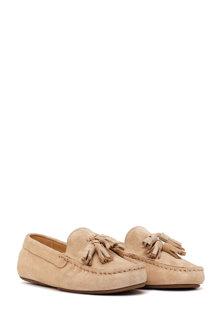Woman Beige Fringed Suede Loafer