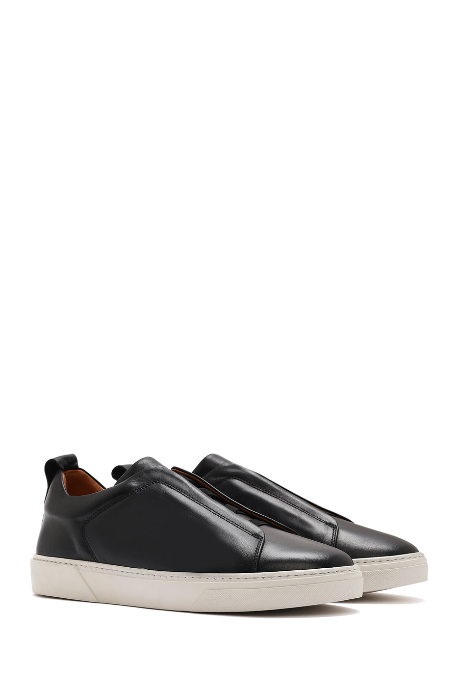 Men's Black Elastic Leather Sneakers