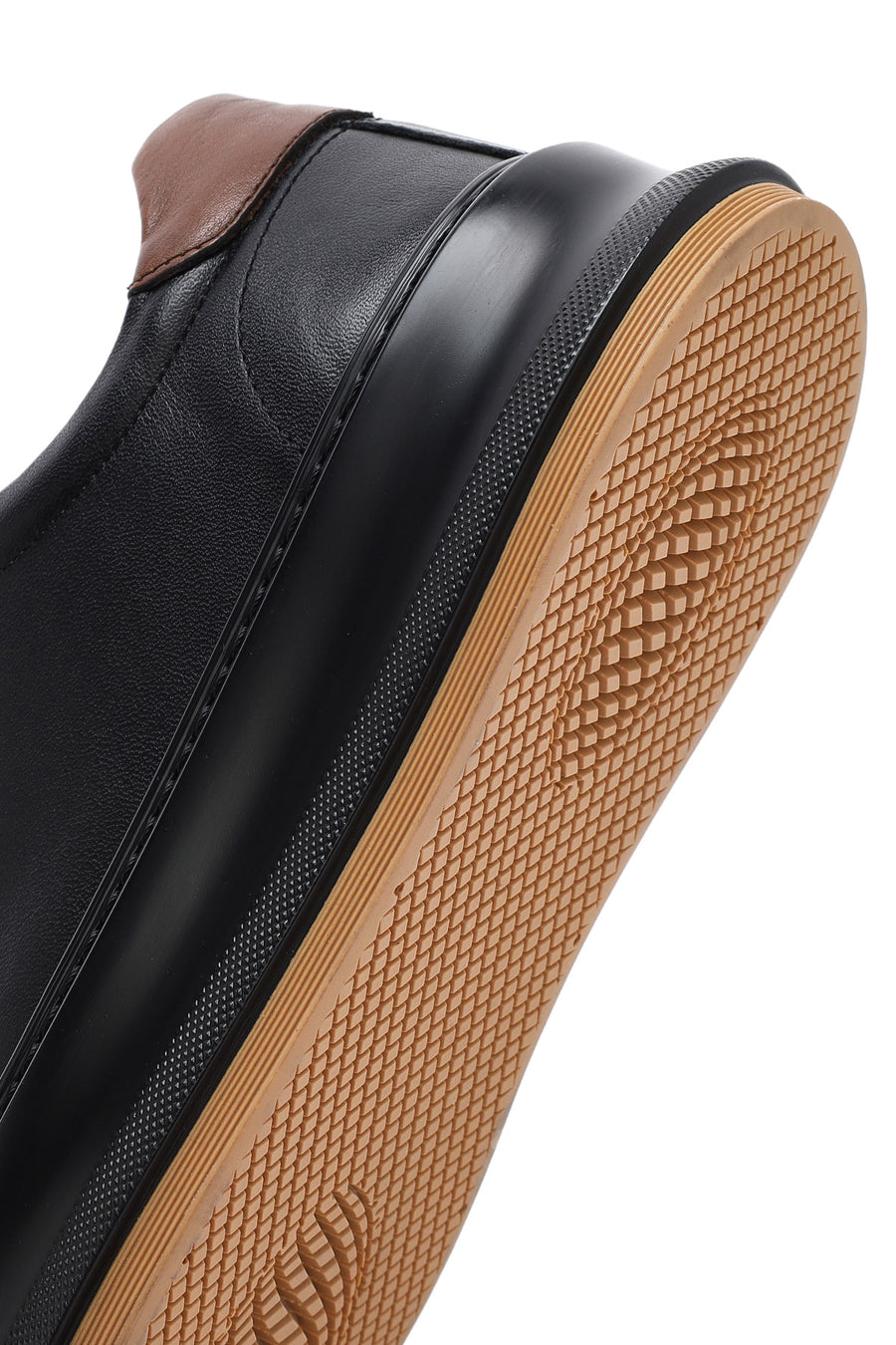 Men's Black Lace-up Thick-Sole Leather Sneaker