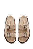 Male Beige Strappy Suede Slipper | Derimod