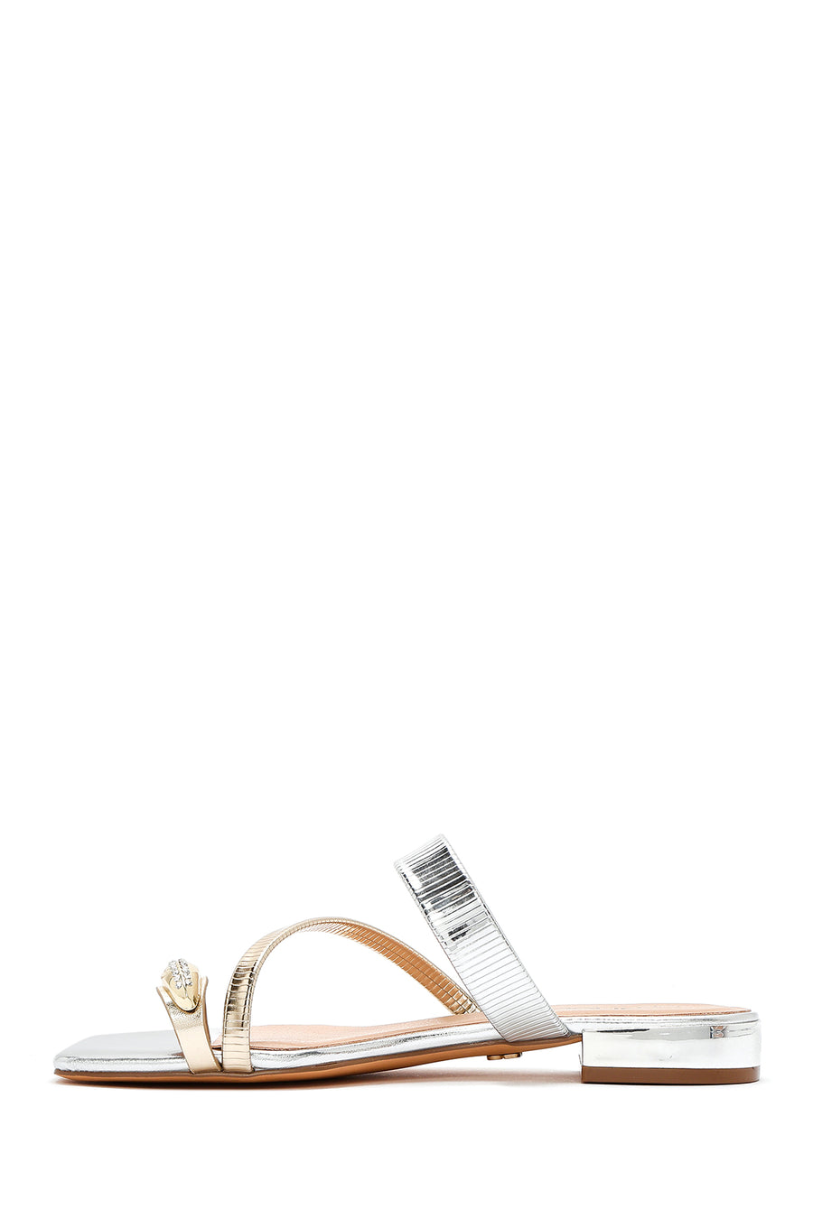 Woman Gray Stone-Embellished Metallic Slipper