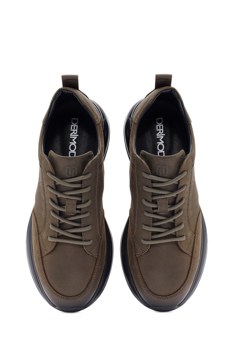 Erkek Haki Bağcıklı Nubuk Deri Sneaker