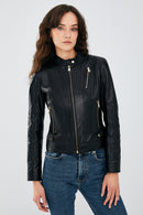 Ella Black Women's Short Leather Jacket | Derimod