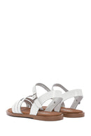 Women's White Ankle Strap Flip-Flop Leather Bodrum Sandals | Derimod