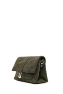 Woman Green Long-Strap Suede Crossbody Bag | Derimod