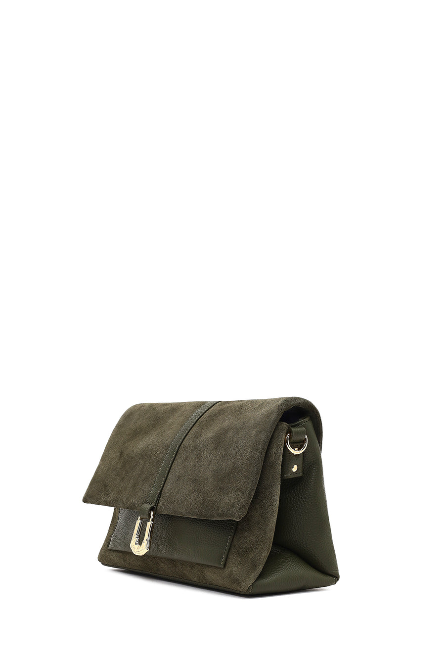 Woman Green Long-Strap Suede Crossbody Bag