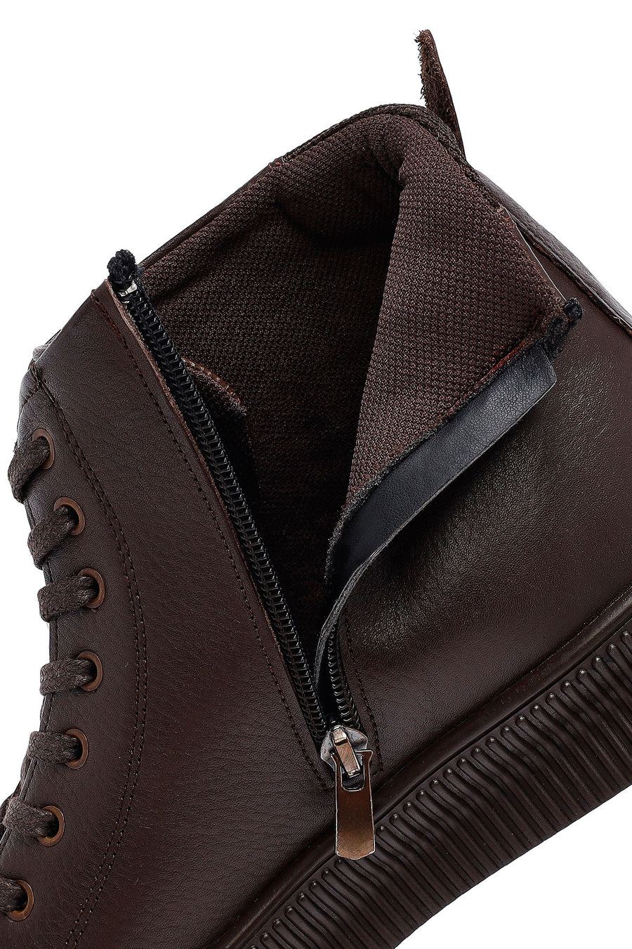Male Brown Lace-Up Zip Closure Leather Sport Boots