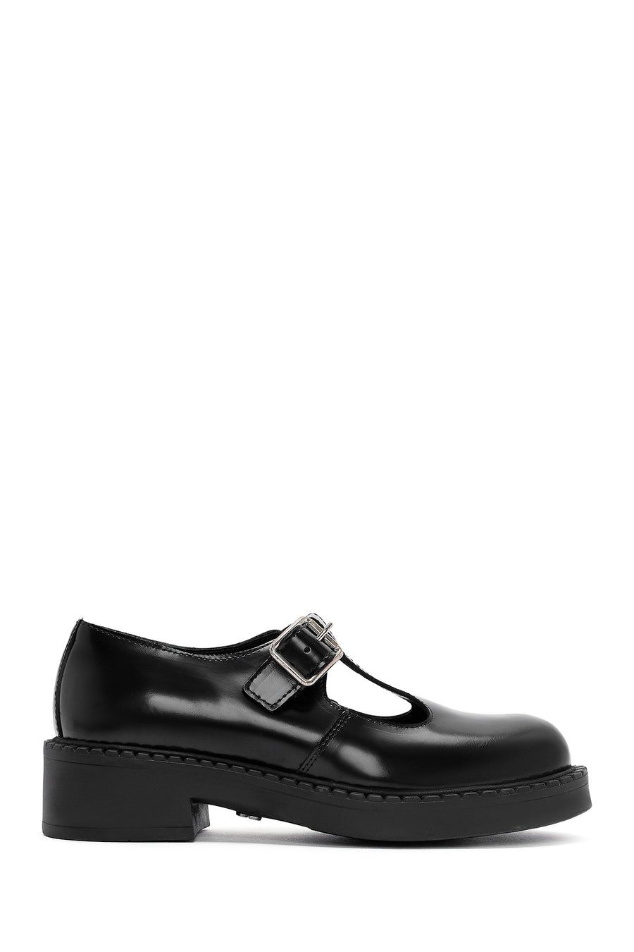 Women's Black Leather Strap Masculine Shoes 24WFD141522 | Derimod