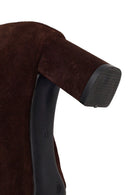 Woman Brown Zip Closure Chunky-Heeled Suede Leather Boots | Derimod