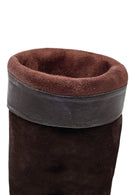Woman Brown Zippered Chunky Heel Suede Leather Boot | Derimod