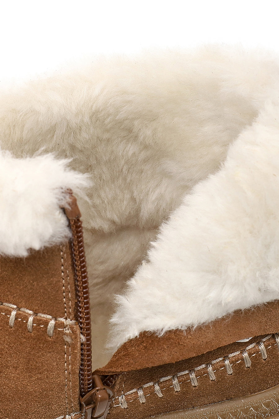 Woman Tan Zip Closure Chunky Sole Suede Teddy Boots