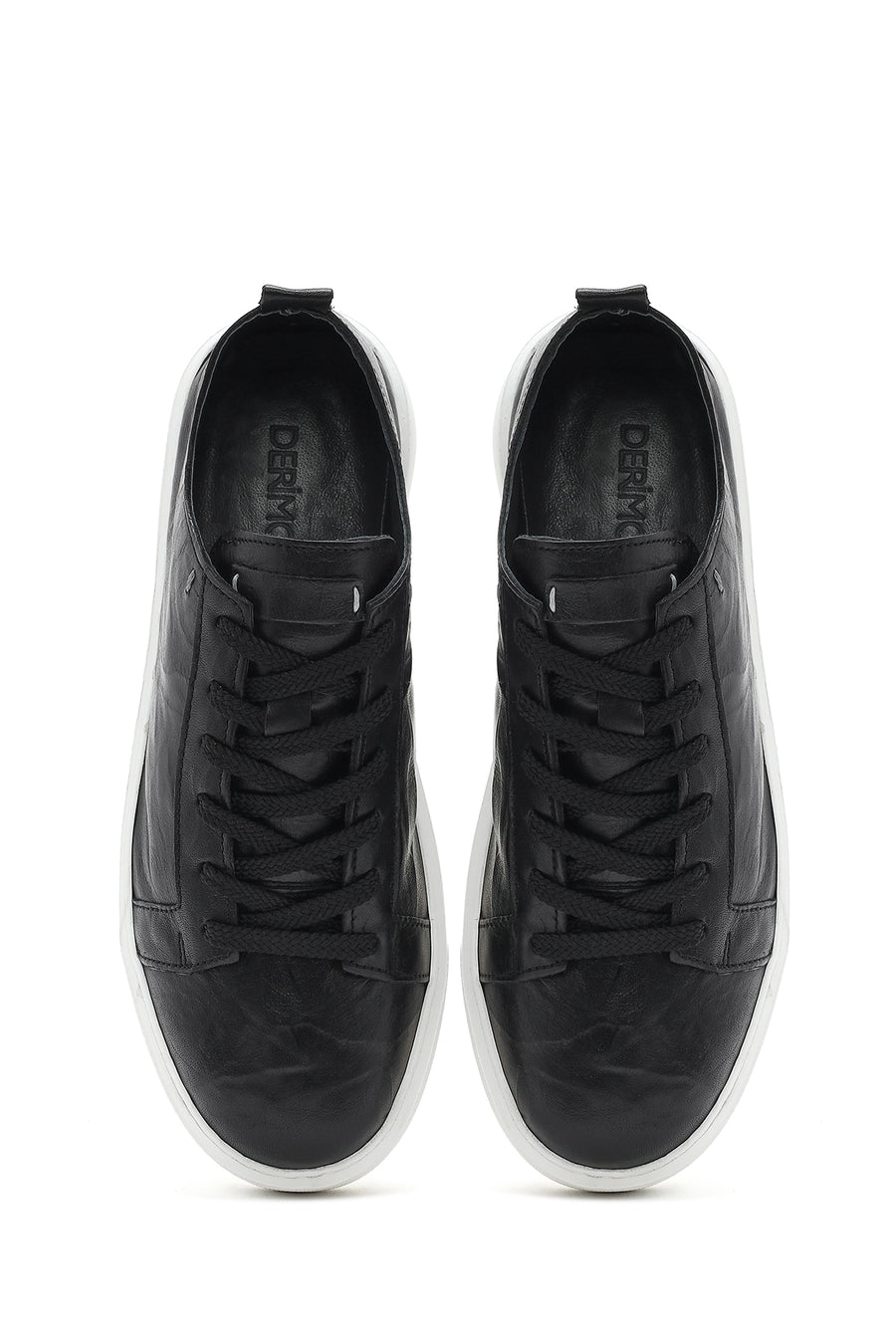 Men's Black Lace-Up Chunky Sole Printed Leather Sneaker