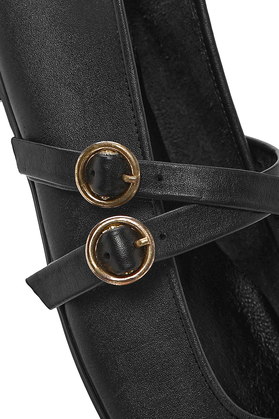 Women's Black Buckle Leather Ballerinas