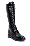 Women's Wrinkled Patent Leather Lace Up Boots | Derimod