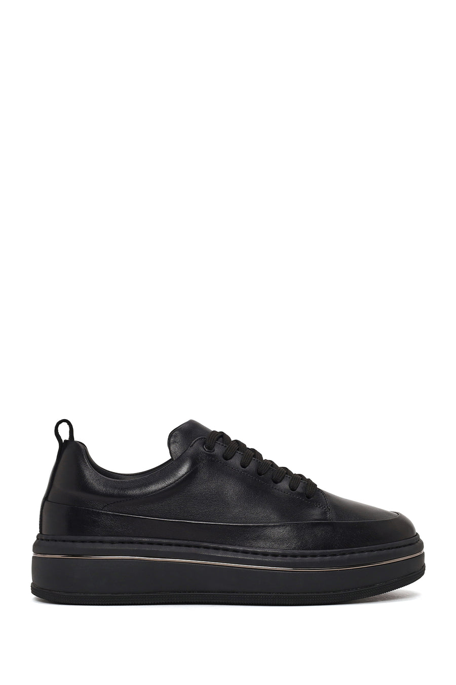 Male Black Lace-Up Thick-Soled Leather Sneaker WM710015DV | Derimod