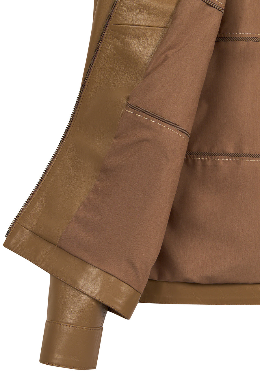 King Male Beige Mandarin Collar Leather Jacket