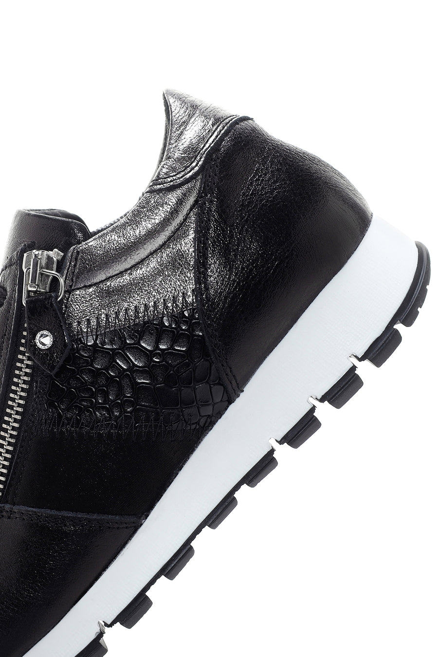 Kadın Siyah Bağcıklı Fermuar Detaylı Deri Sneaker